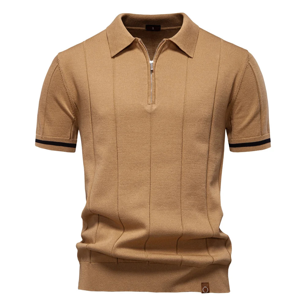 AIOPESON Men's Solid Color Sport Zipper Polo Shirt Athletic Social Polo Shirts for Men Office Slim Fit Polo