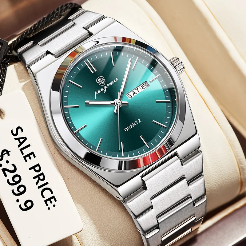 PAAZOMU Fashion Men's Quartz Watch Stainless Steel Waterproof Luminous Man Watch Chronograph Date Multifunction Watches For Men
