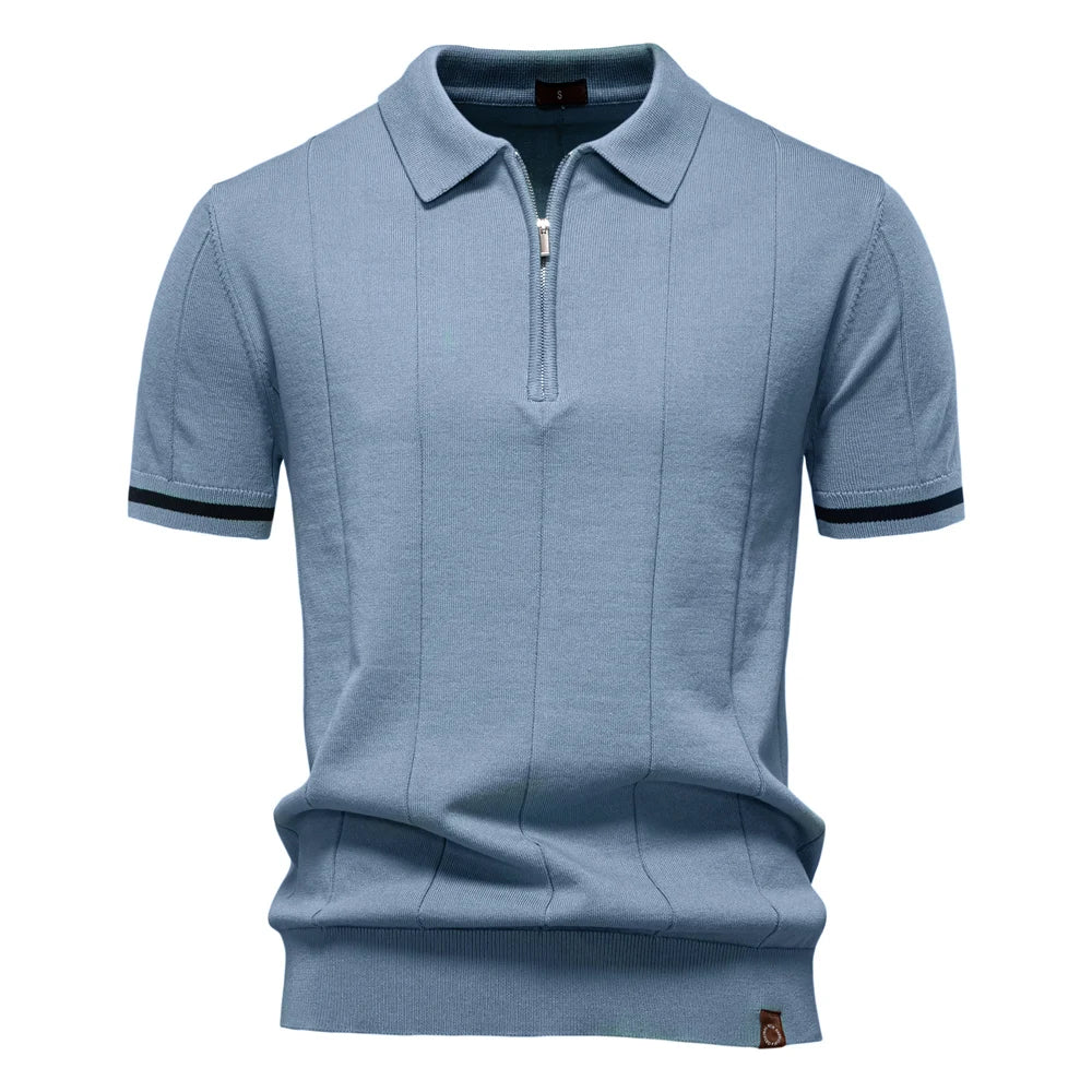 AIOPESON Men's Solid Color Sport Zipper Polo Shirt Athletic Social Polo Shirts for Men Office Slim Fit Polo
